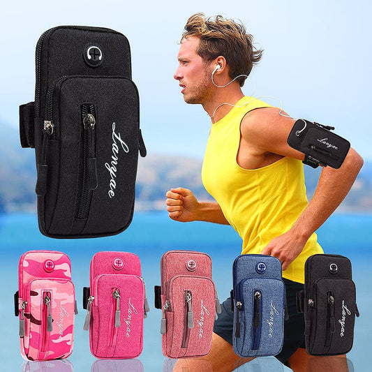cell phone bag and phone waist bag arm close-up man running with arm phone bag