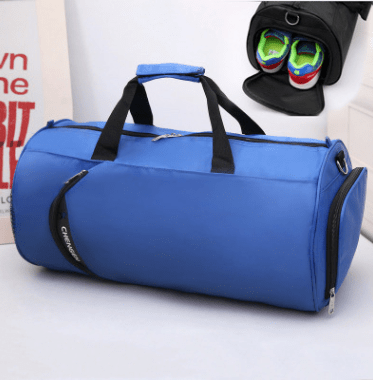 blue gym bag oxford flashlander front side and inside for sneakers and more sports bag 