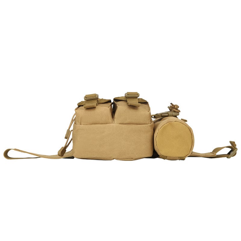 brown desert military waist bag with kettle pockets and water bottle pocket sport waist bag flashlander below side