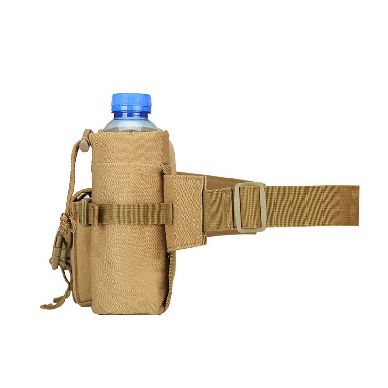 brown desert military waist bag with kettle pockets and water bottle pocket sport waist bag flashlander left side