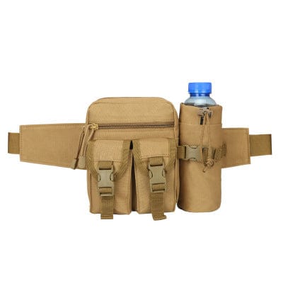 brown desert military waist bag with kettle pockets and water bottle pocket sport waist bag flashlander front side