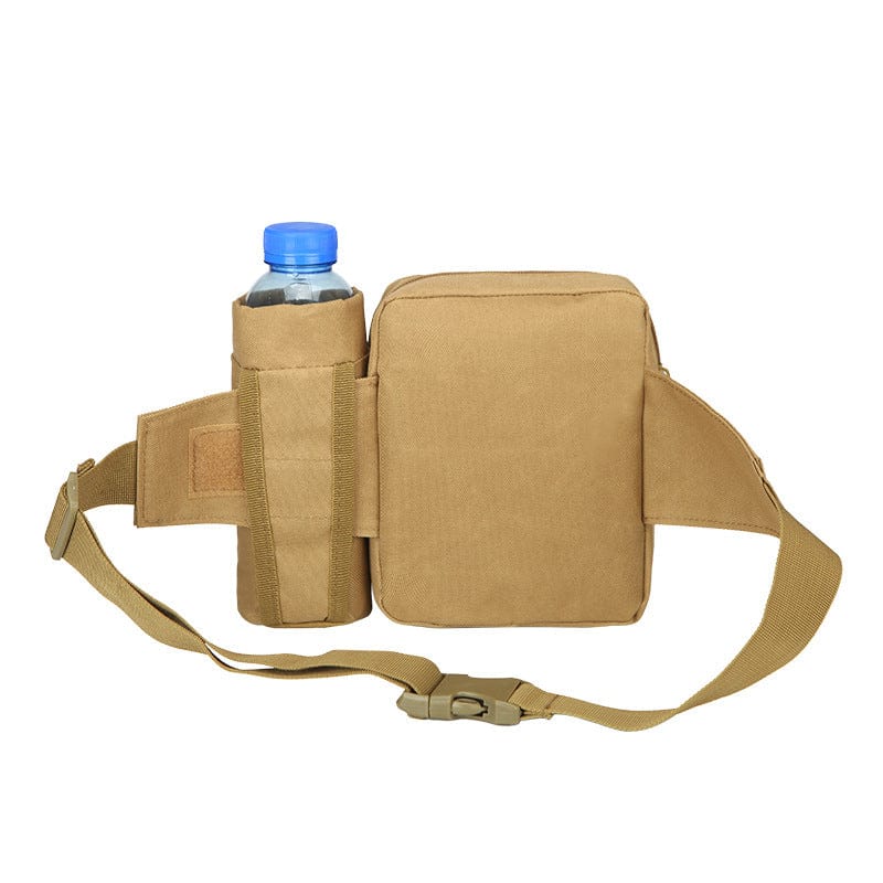 brown desert military waist bag with kettle pockets and water bottle pocket sport waist bag flashlander back side