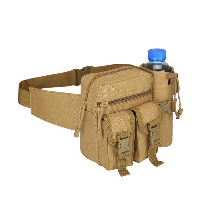 brown desert military waist bag with kettle pockets and water bottle pocket sport waist bag flashlander right side