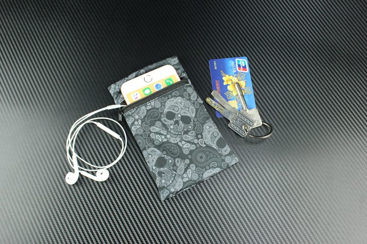 grey skull design cell phone bag & phone arm wrist bag earphone cell phone card and keys pocket