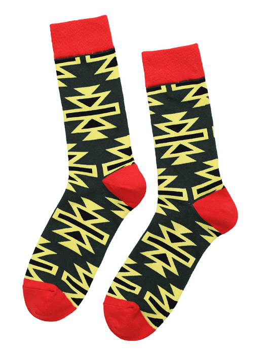 red black yellow socks diamonds flashlander left side pair men's socks