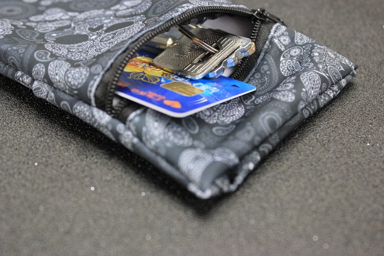 grey skull design cell phone bag & phone arm wrist bag key and cards pockets 