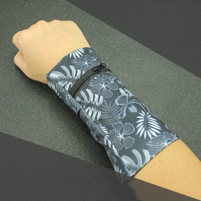 grey flower design cell phone bag & phone arm wrist bag front side