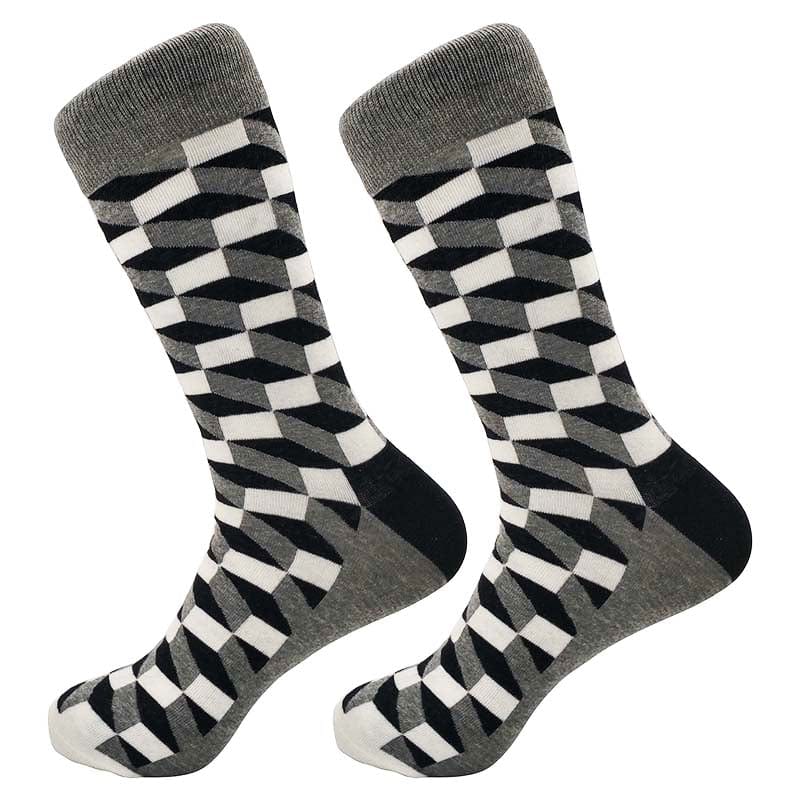black and white cubes socks design dimenxions flashlander left side pair men's socks