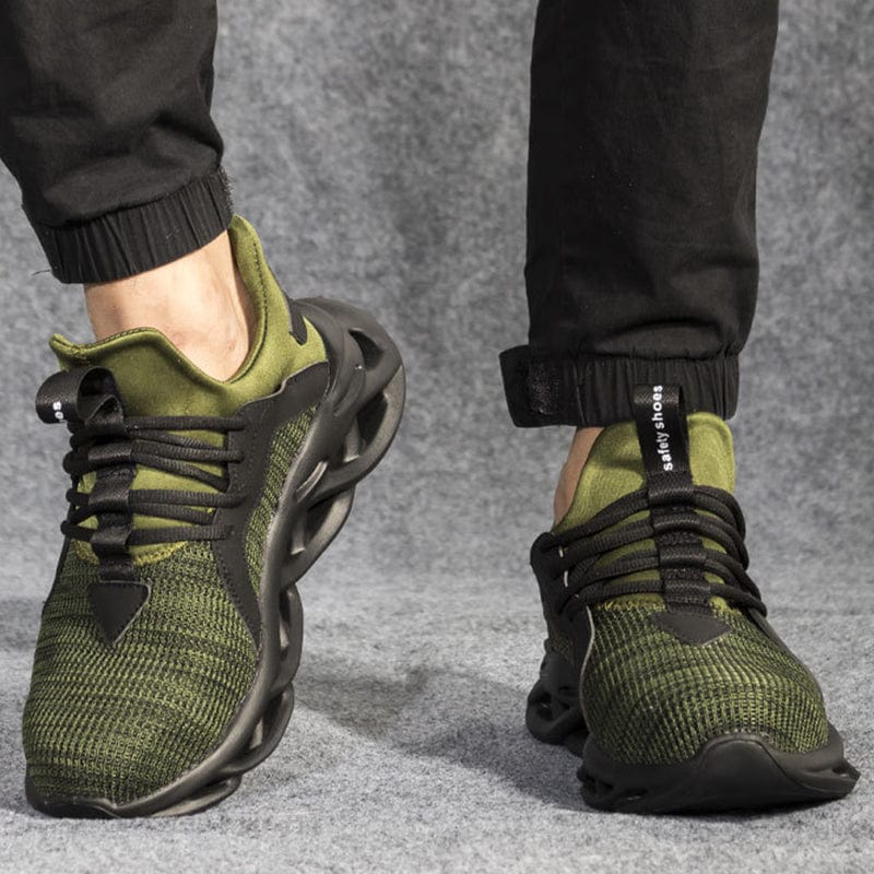 black green sneakers kraken flashlander front side indestructible men shoes man walking with shoes