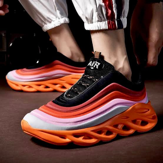 orange sneakers remix flashlander men model showing shoes cushion