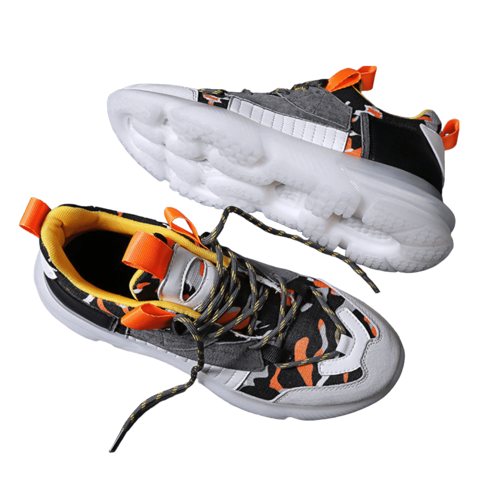 white orange sneakers prowl flashlander right side and view from above men's footwear
